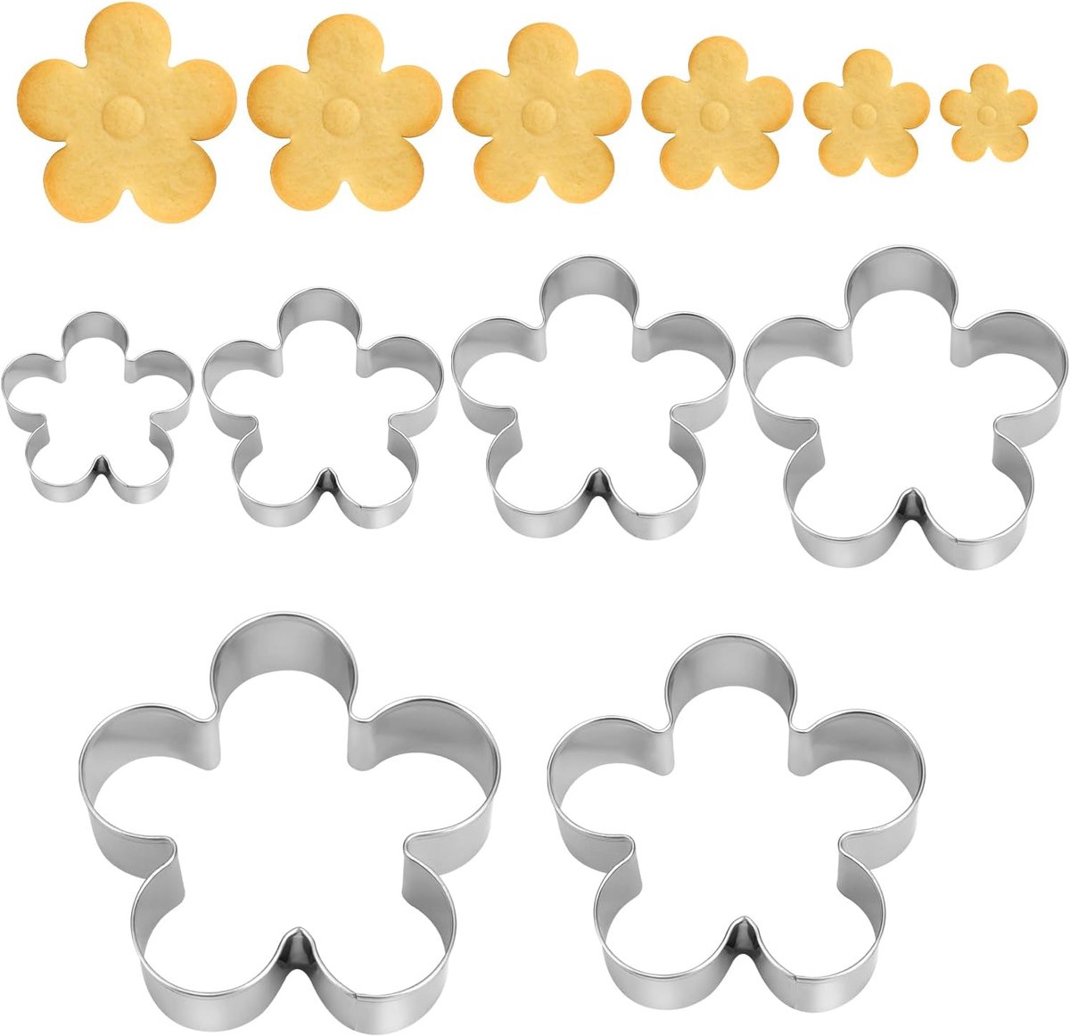 Dailygoods- Koekjesvormpjes 6 Stuks - Bakvormpjes - Vijf-Bloemige Snijders - Roestvrij Staal - Keuken Gereedschap - Voor Fondant en Gebak