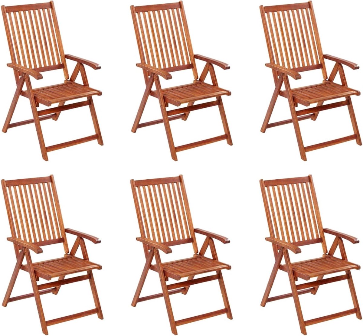 Tuinstoelen, inklapbaar, 6 stuks, klapstoelen voor de tuin, ligstoelen van hout, eetkamerstoelen voor buiten, balkonstoel, outdoorstoelen, hout van acacia