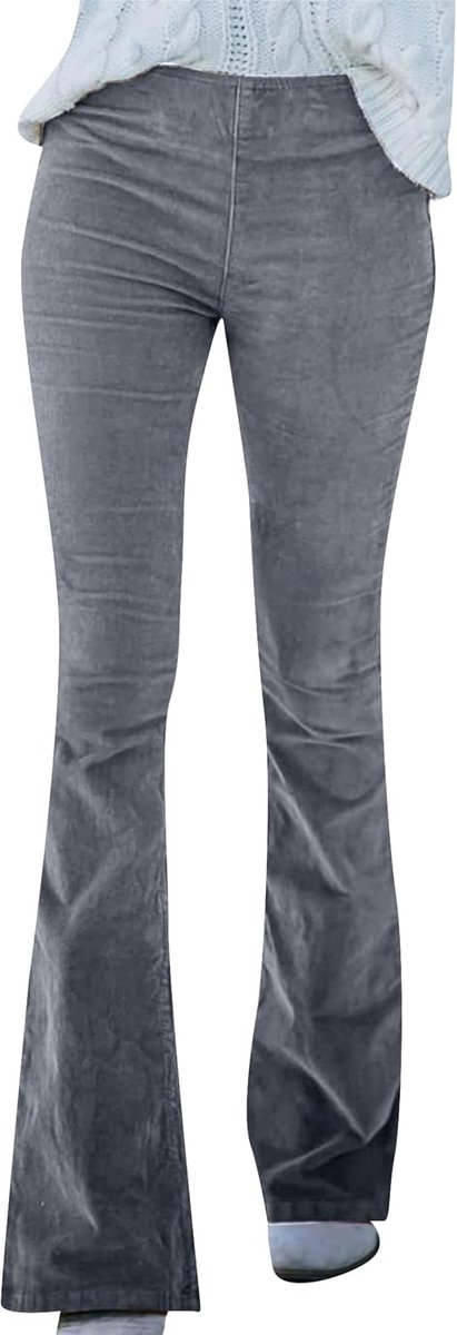 Modieuze damesbroek met hoge taille, vintage, rekbaar, corduroy, elastische broek met zakken