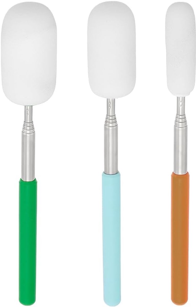 Dailygoods- Sponsstok 3 Stuks - Telescopisch - Roestvrij Stalen Handvat - Absorberende Sponskop - Tot 70 cm - Efficiënte Waterverwijdering - Sponsgere