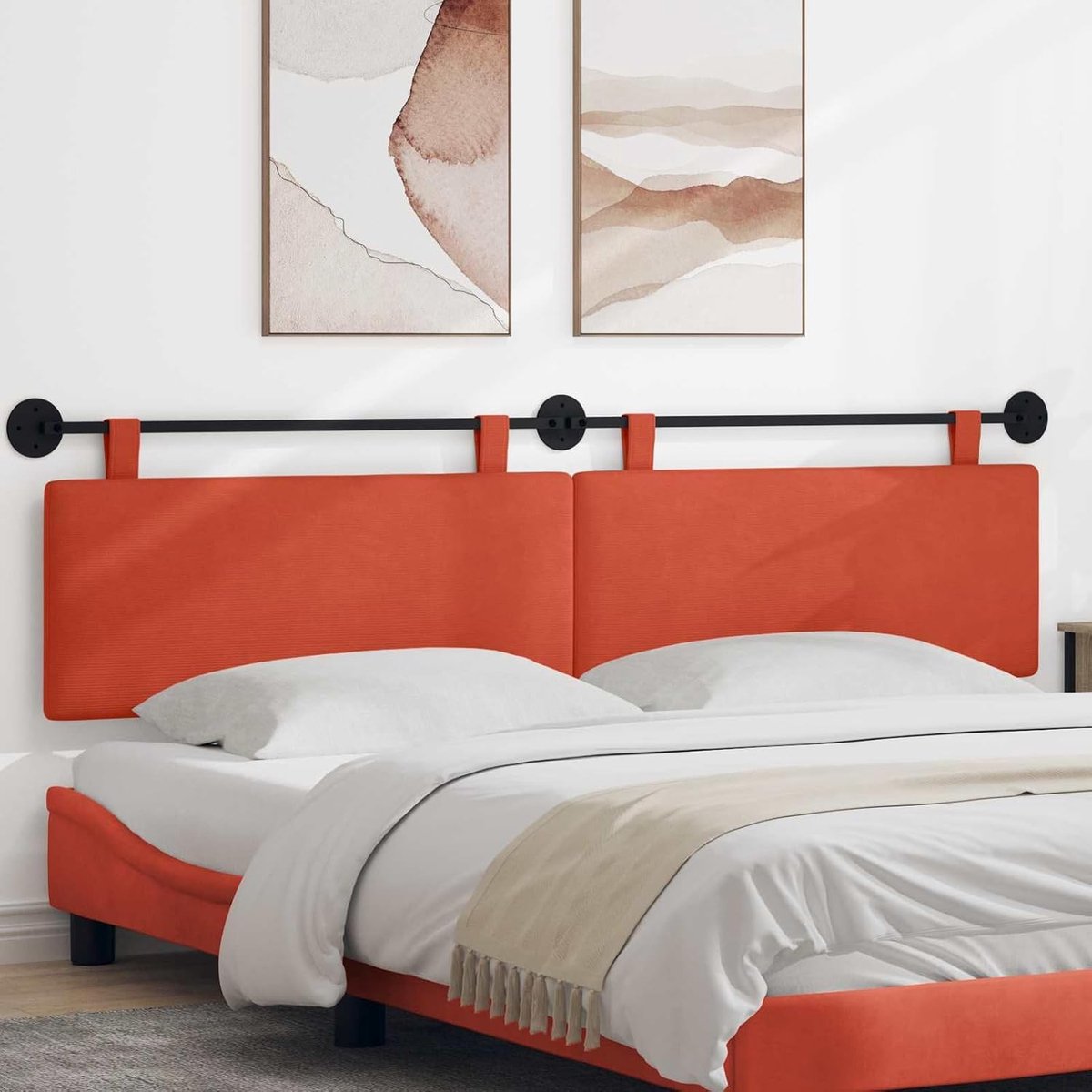 Hangend hoofdeinde rood-oranje corduroy stof, bedhoofdeinde voor slaapkamer hotel volwassenen tieners tweepersoonsbed 42031842