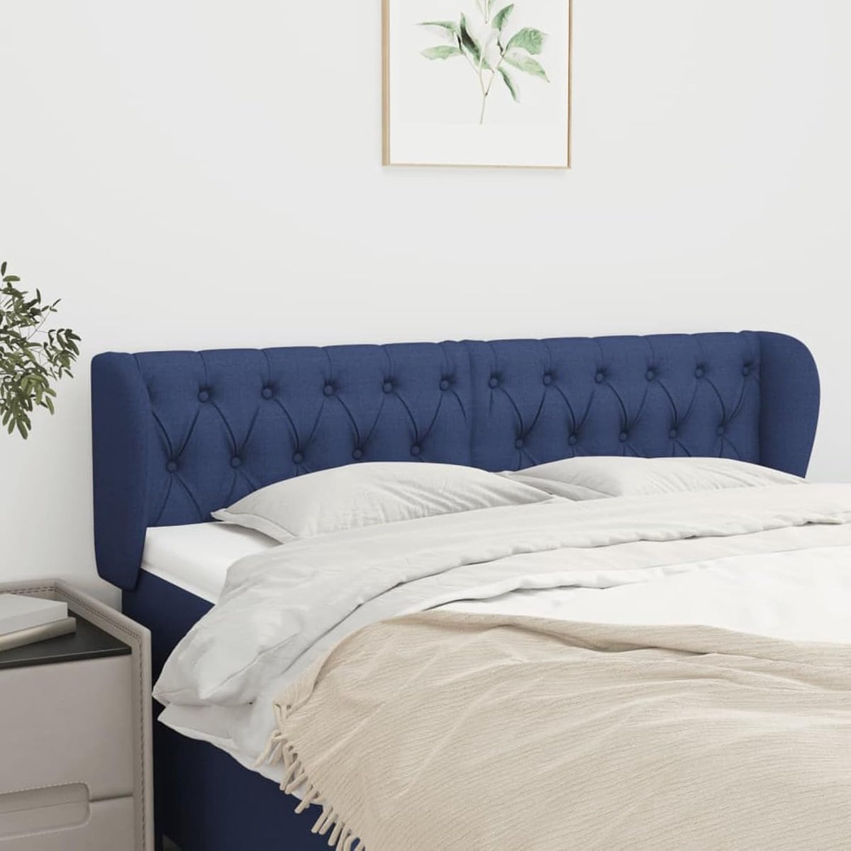Hoofdeinde met oren, blauw, 163 x 23 x 78/88 cm, stof, bedhoofdeinde, hoofdeinde voor boxspringbedden, slaapkamer, hoteldesign 3117492