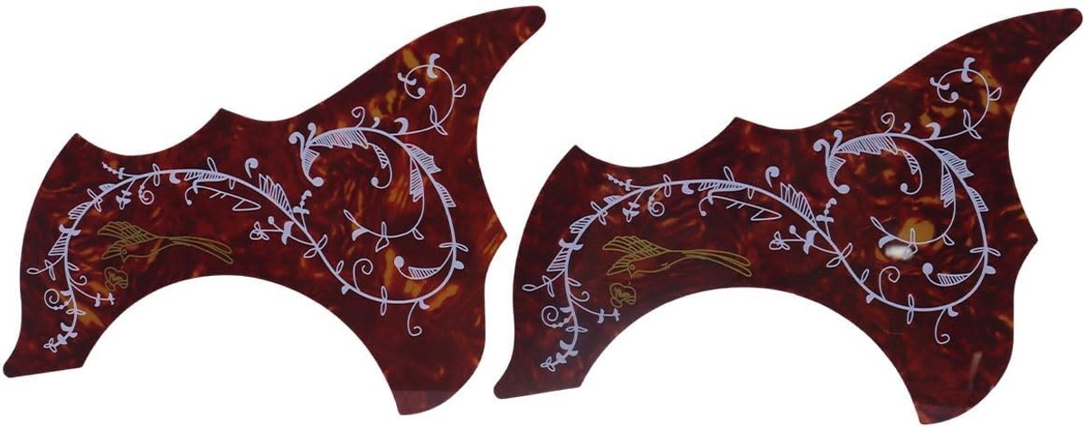 2 stuks gitaarpickguard, zelfklevende krasplaat, reserveonderdelen voor 104 cm folk-gitaar, onregelmatige vorm met kolibrie en takpatroon (rood)