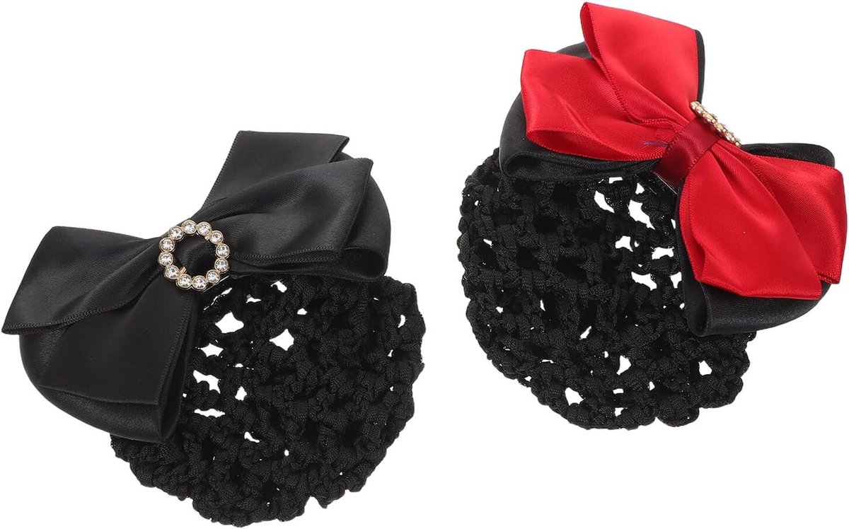 2 Stuks Satijnen Franse Strik Snood Net Haarclip met Strass Elastische Mesh Bun Cover voor Vrouwen Professionele Haarnet Accessoires voor Werk Dagelijks Gebruik