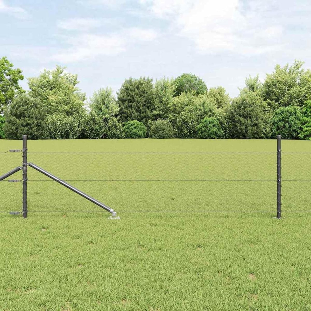Zeshoekhek grijs 0,8 x 25 m staal, hekpalen met punt 13 stuks Ø 32 mm 100 cm verzinkt staal zeshoekig vlechtwerk veldhek voor kippenhok konijnenhok wildbescherming
