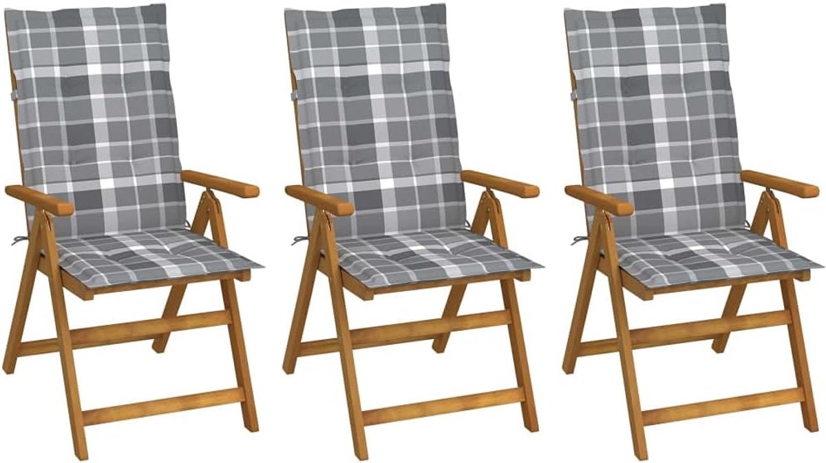 Set van 3 opvouwbare tuinstoelen met kussens, acaciahout, vintage, 5 posities, 110 kg per zitting