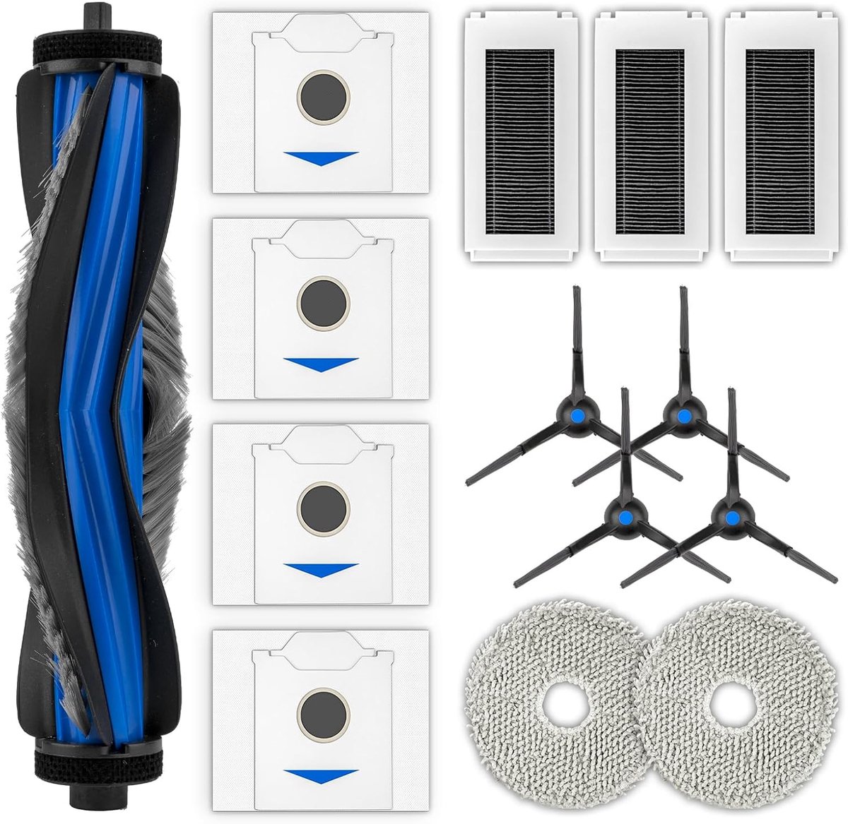 (14 Stuks) N30 Omni Vervangende Onderdelen Compatibel met ECOVACS DEEBOT N30 Omni/ N30 Pro Omni Robotstofzuiger, Accessoireset, 1 Rolborstel, 4 Zijborstels, 4 Stofzakken, 3 HEPA-filters, 2 Dweilpads