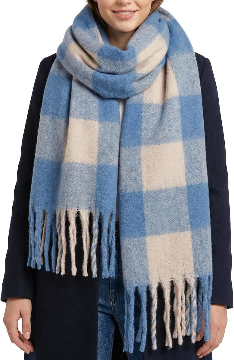 Dailygoods- Damessjaal geruit 100% polyester - Zachte sjaal - Franjes - 70 x 180 cm - Modieuze halsdoek - Stijlvol accessoire voor herfst/winter