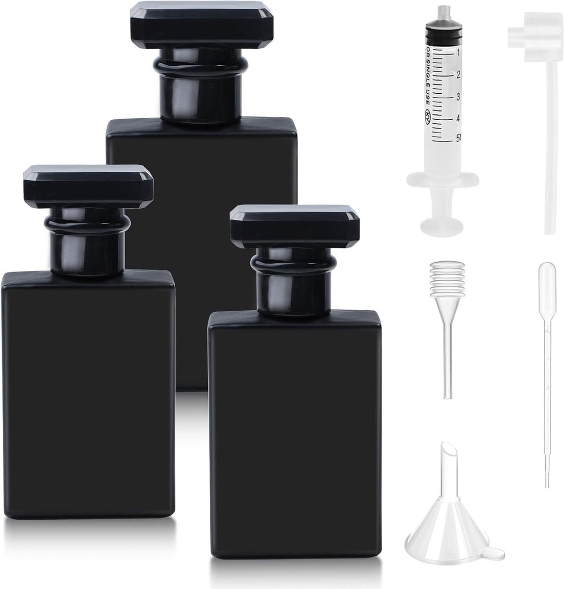 3 x 30 ml lege parfumflessen, 50 ml fles om te vullen, parfumverstuiver met pipetten en trechter, navulbaar, parfumverstuiver, glas, parfumvulling voor vrouwen