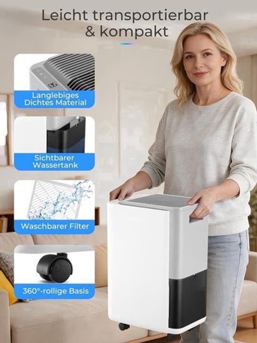 Luchtontvochtiger – Vochtvreter – Ontvochtiger – Droogmachine – Luchtzuiveraar – Compact en Draagbaar – Stil en Energiebesparend