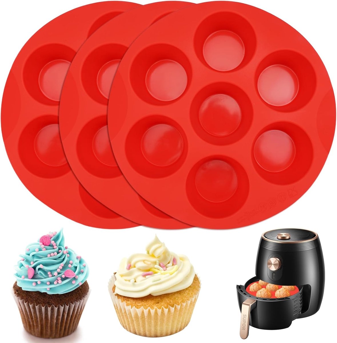 Dailygoods- Siliconen Muffinvorm 7 Kopjes - Muffinvorm voor Airfryer - Mini Muffinvorm - Antiaanbaklaag - Duurzaam en Veilig Materiaal