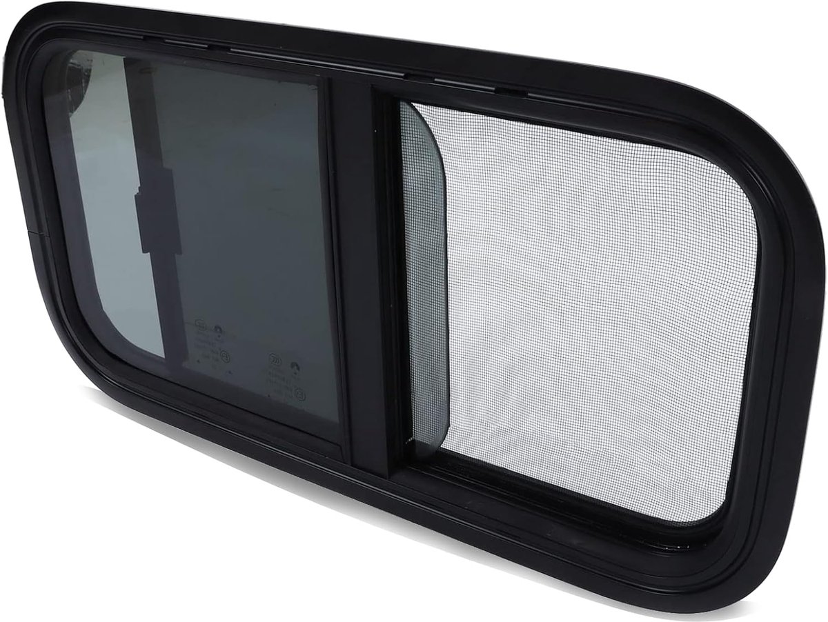 600 x 300 mm, zwart, zijraam, caravanraam met scherm, getint gehard glas voor camper, aanhanger, camperraam