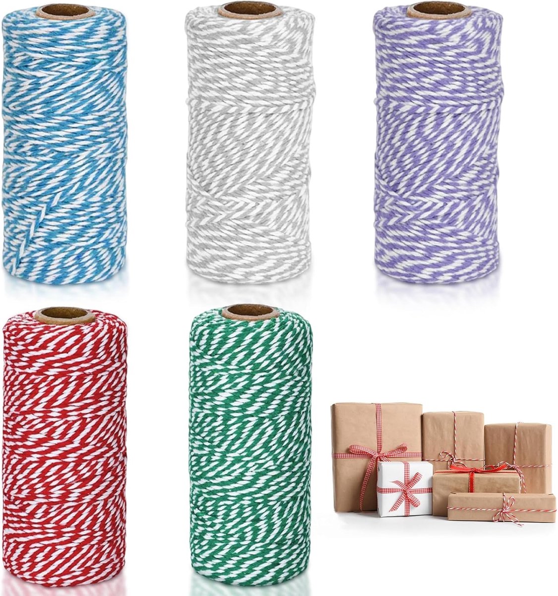 5 rollen Kerstmis Jute Touwen En Katoenen Touw Rollen 100 m Tuin Katoenen Draad voor Geschenkverpakking snoer bakker snoer knutselkoord keukengaren voor doe-het-zelf Decoratief koord (500 m)