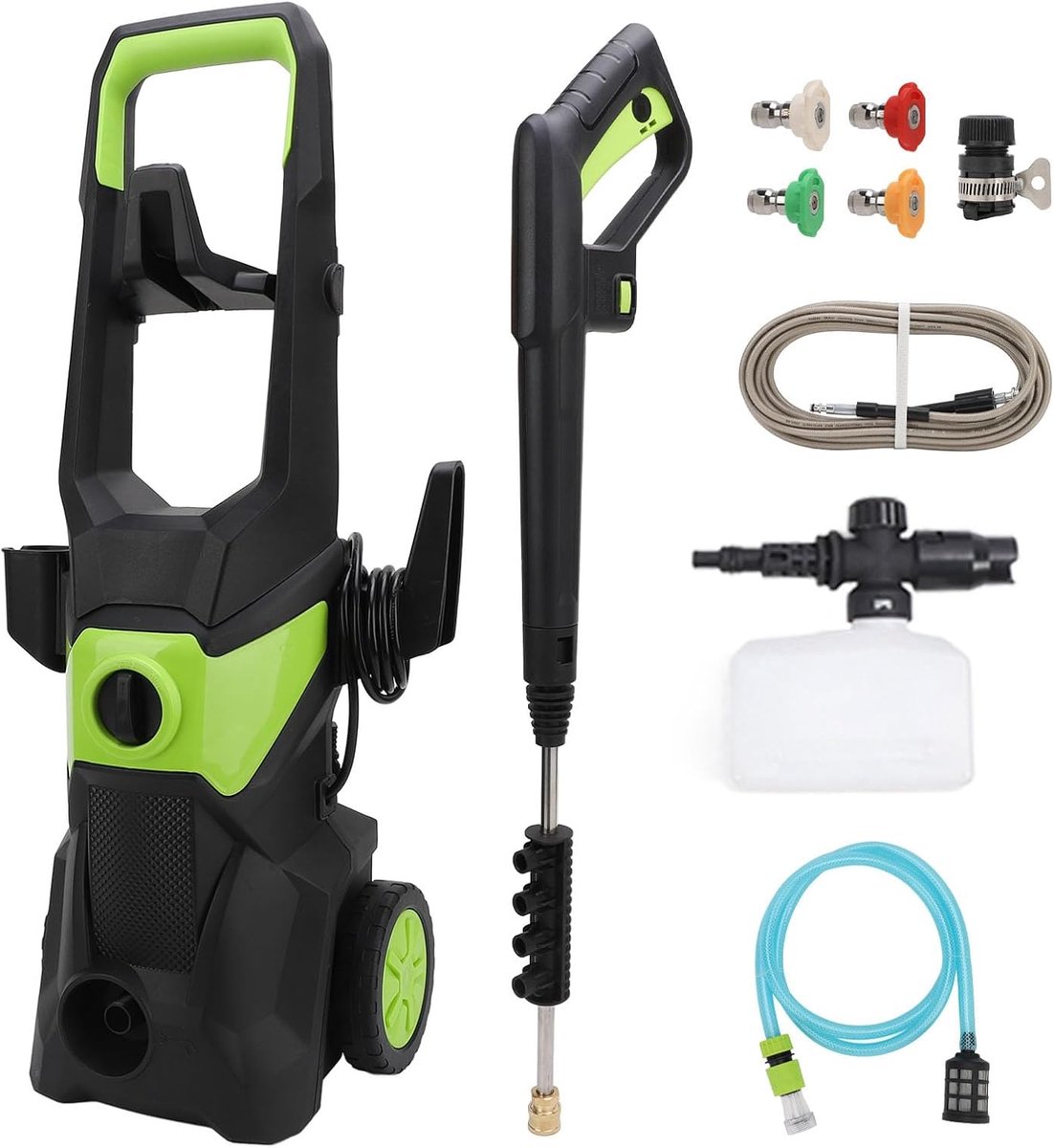 Dailygoods- Hogedrukreiniger 4000 PSI - 2,5 GPM - Schuimkanon - 4 Sproeiers - 32,8 Meter Slang - Voor Auto/Tuin - Reiniger