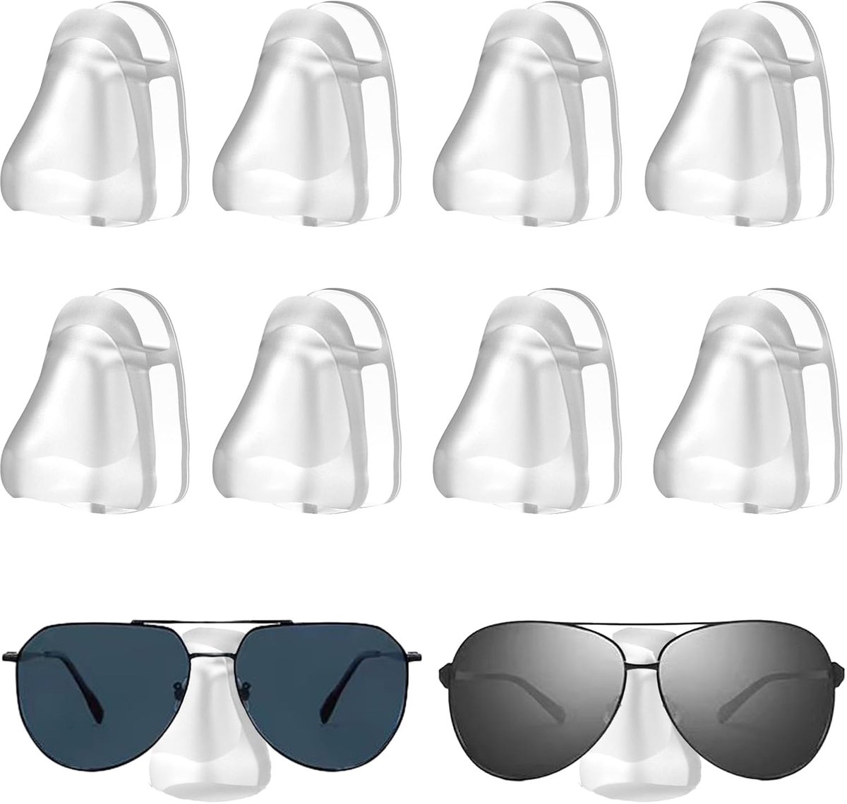 Brilhouders voor aan de muur, 8 stuks, zelfklevende wandgemonteerde brillenhouders, zonnebrillen, creatieve neusvorm-brillenstandaard voor het ophangen en presenteren van glazen (transparant)