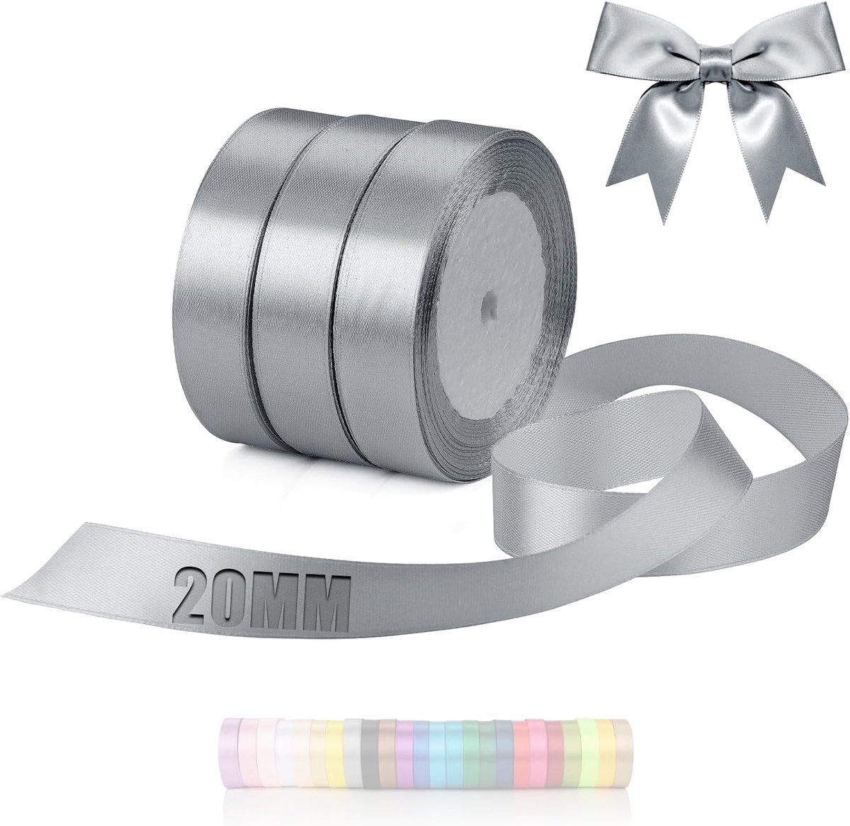 66 m rol satijnband zilvergrijs decoratief lint cadeaulint breed 20 mm geschenklinten zilvergrijs lint voor huwelijk doop verjaardag Valentijnsdag kersttafeldecoratie