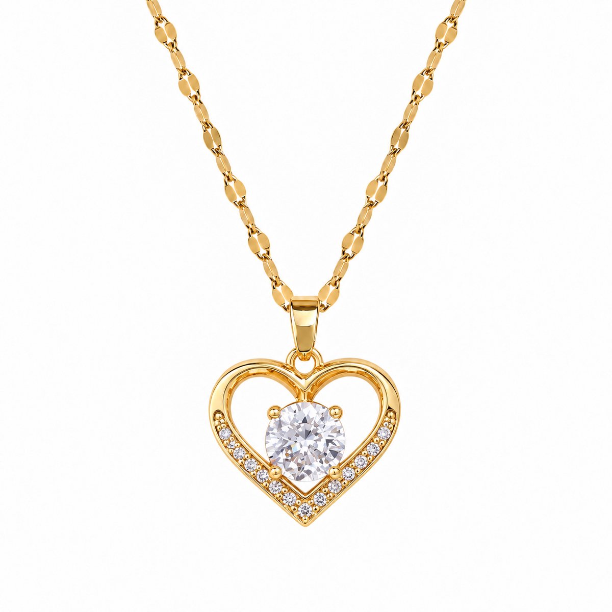 Luxamore® Dames Ketting – Goudkleurig Stainless Steel – Hart Hanger met Zirkonia – Dames Sieraden – Cadeau voor Haar