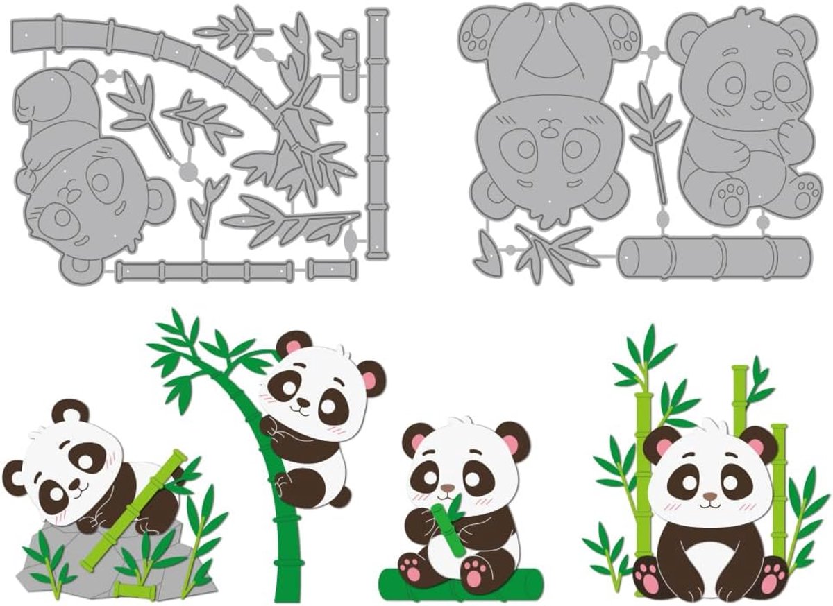 Dailygoods- Stanssjablonen Koolstofstaal - Panda/Bamboe - Snijsjablonen - Scrapbooking/Kaarten - Dieren/Thema - Afmetingen 141x100mm/136x101mm - Snijm