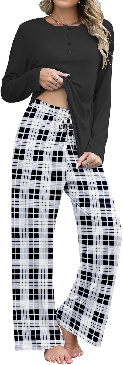 Damespyjama-set met lange mouwen en pyjamabroek, loungewear set