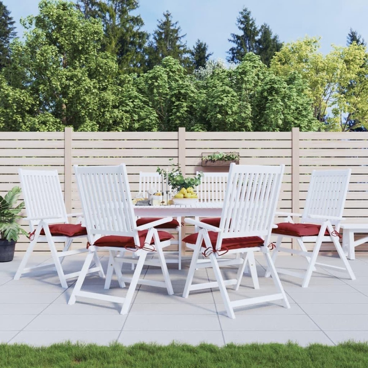 Stoelkussen 6 stuks. Wijnrood 40x40x7 cm Oxford stof Outdoor Zitkussen met anti-slip koorden, ademend en waterafstotend voor tuinmeubelen, krukken en kussens