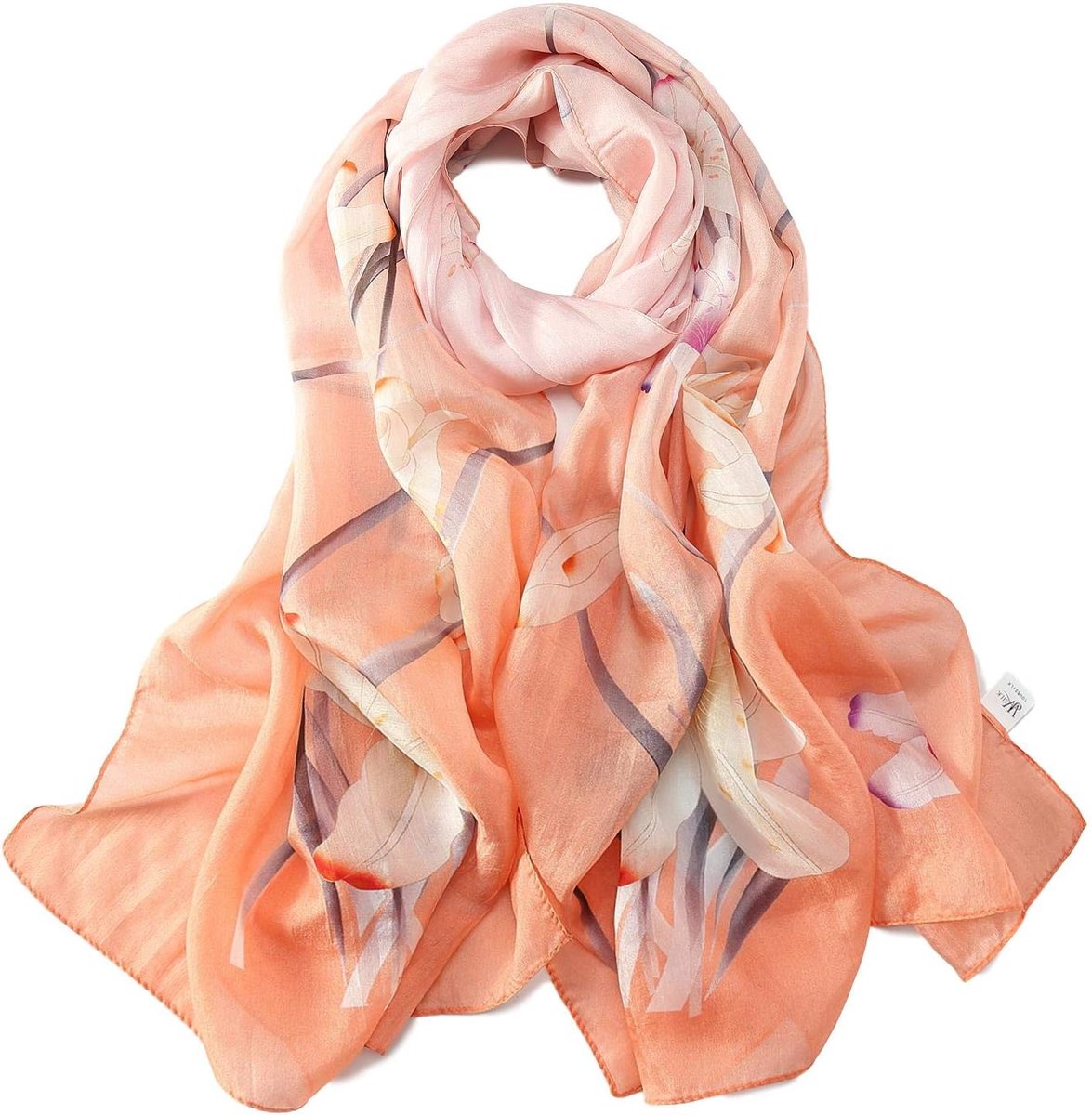 Lange zijden chiffon sjaal bloemenprint