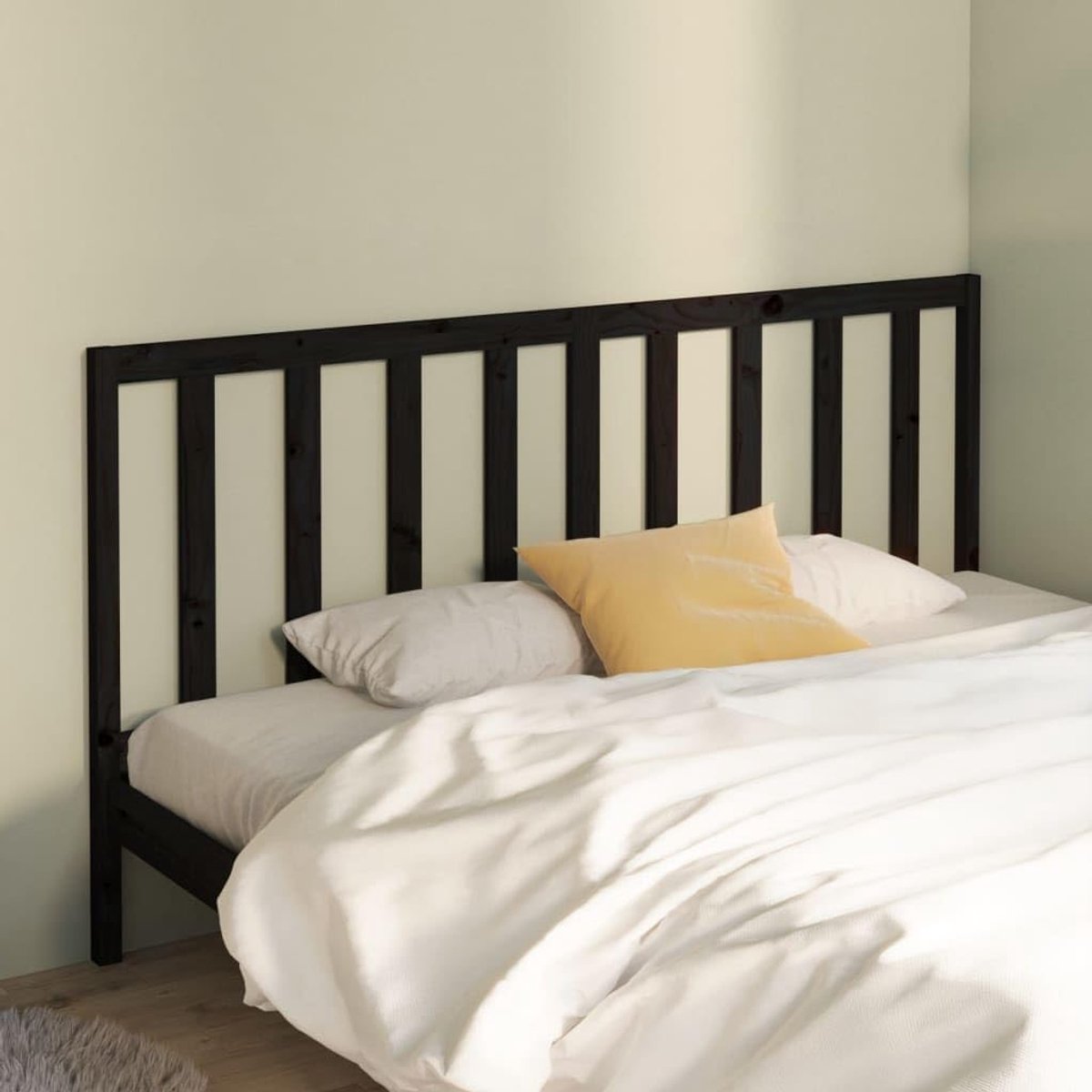 Hoofdeinde zwart, 186 x 4 x 100 cm, massief grenen, hoofdeinde voor slaapkamer, slaapkamermeubels, hotels