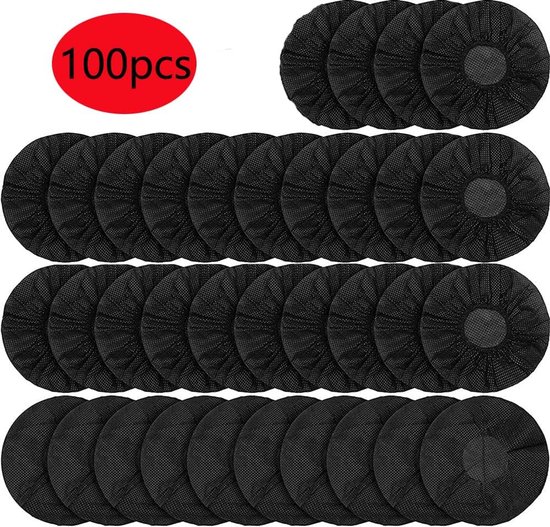 100 stuks rekbare wegwerp-oorkussens voor de meeste hoofdtelefoons met 8,5 tot 11 cm oorkussens (zwart) — afbeelding 3