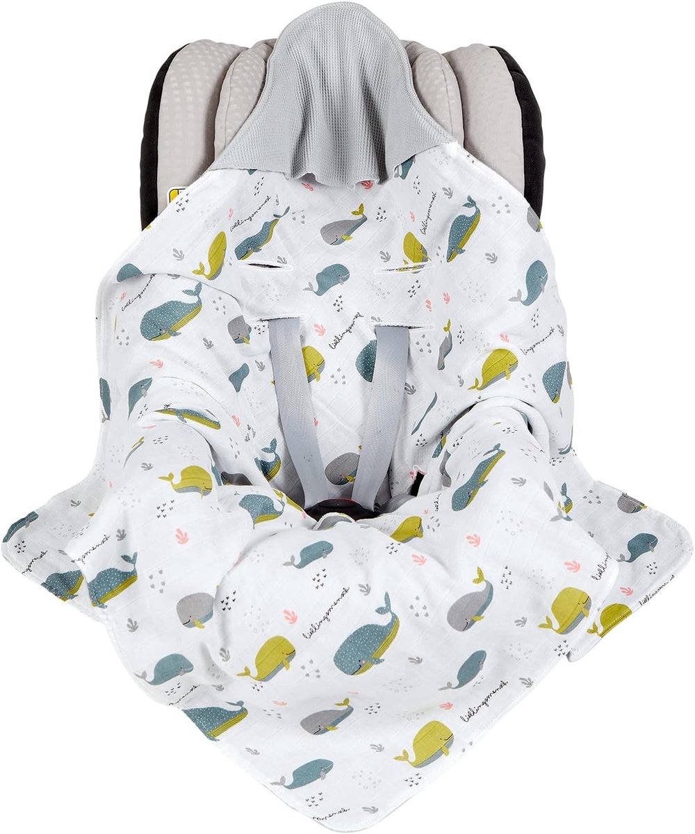 Wikkeldeken met opschrift Lieblingsmensch van 100% biologisch katoen, 90 x 90 cm, knuffeldeken voor kinderwagen, babyzitje, universeel, babydeken, dubbelzijdig mousseline en wafelstof