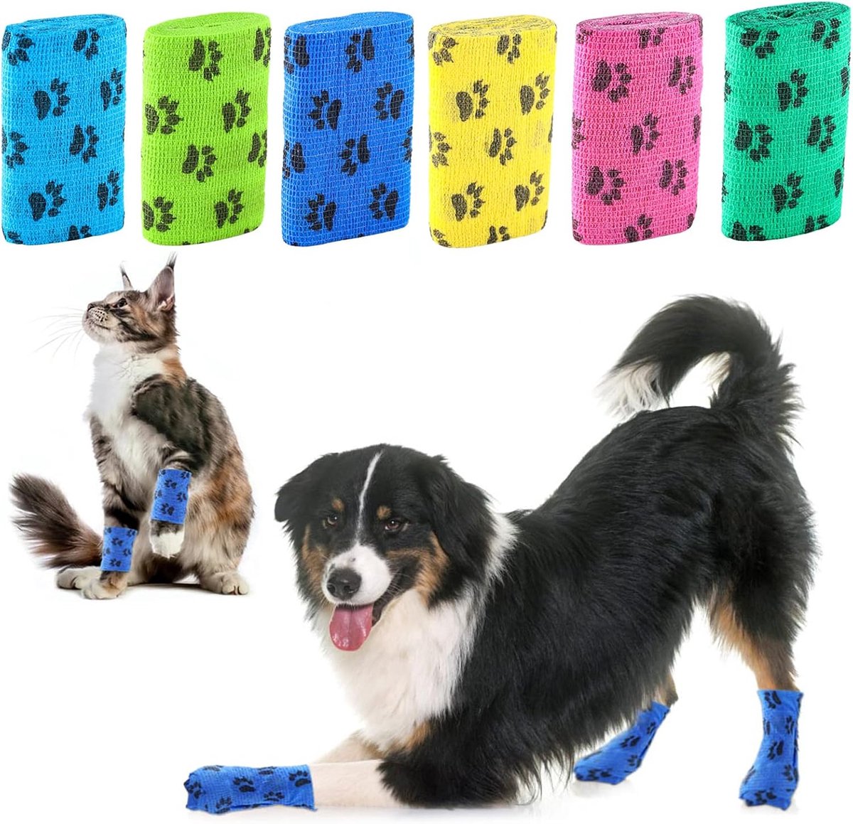 Schoenen, pootbescherming, wegwerpartikelen, ademende hondensokken, zelfklevende bandage voor honden, outdoorsport, 7,5 x 6 cm, maat M