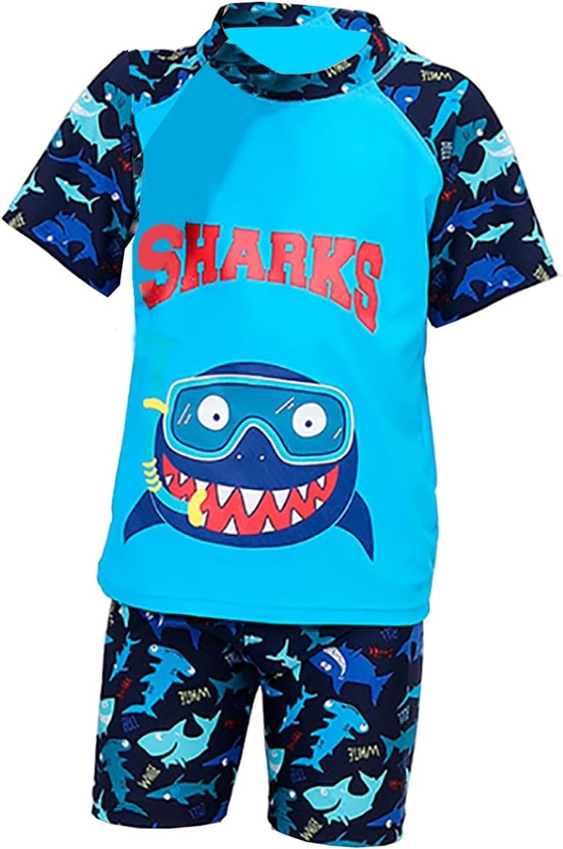 badpak voor jongens, dinosaurussen, haaien, zwemkostuum, strandkleding, T-shirt, korte set