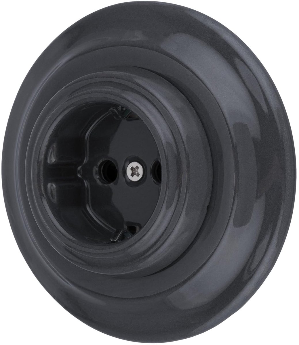 porselein retro stopcontact, all-in-one, serie PR1 donkergrijs