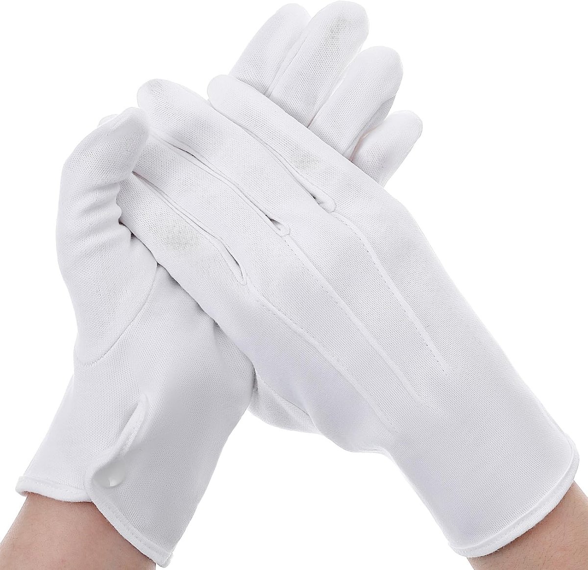 Handschoenen voor heren en dames, elegante witte katoenen handschoenen met drukknop voor smoking, ceremonies, teamuniformen en kerstman