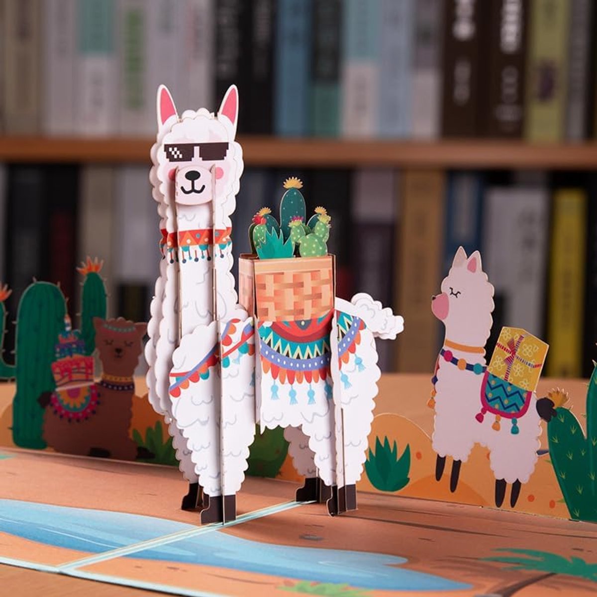 lama's met cactus, 3D-verjaardagskaart met alpaca, waardebon voor verjaardag, 3D pop-up kaart als wenskaart voor geldgeschenken, handgemaakte vouwkaart met envelop