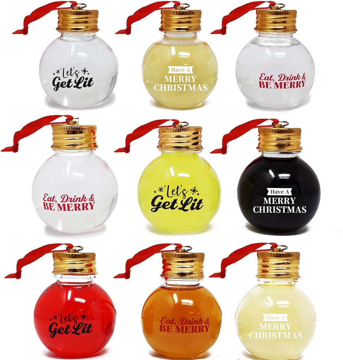 9-delige Boozeball Kerstornamentenset, 48 g, Transparant, Vulbaar, Hangende Kerstboomornamenten, Feestelijke decoratie, Binnen en buiten