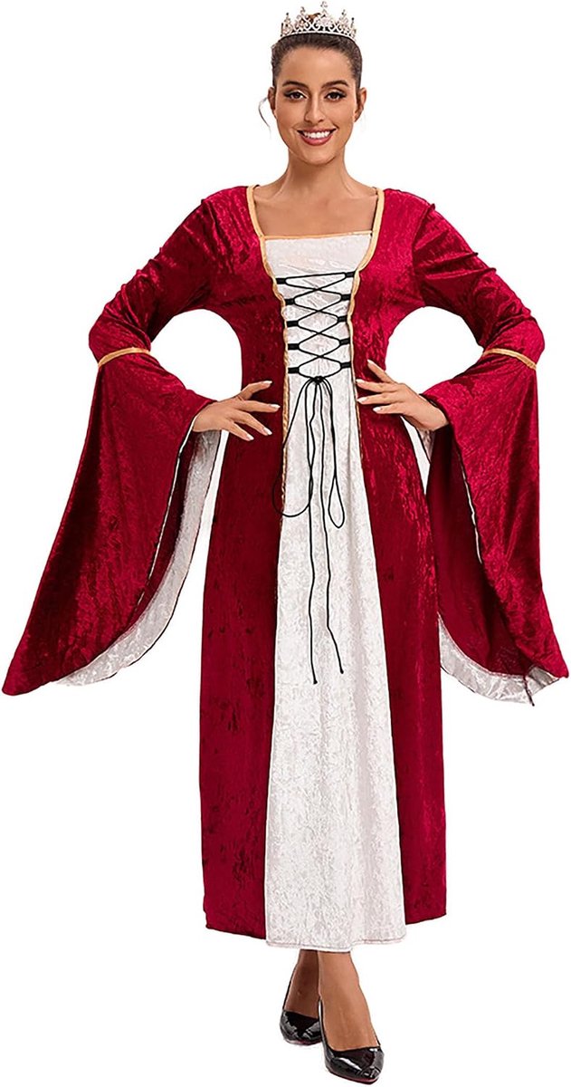 Middeleeuwse kleding voor dames, fluwelen jurk met trompetmouwen, middeleeuwse Victoriaanse koninginnenjurk, renaissance, feestelijk, Halloween, carnaval, gothic kostuum