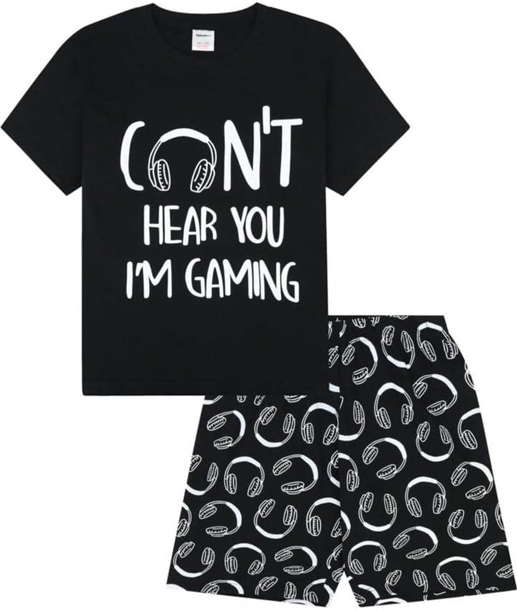 Can't Hear You I'm Gaming zwarte katoenen korte pyjamaset