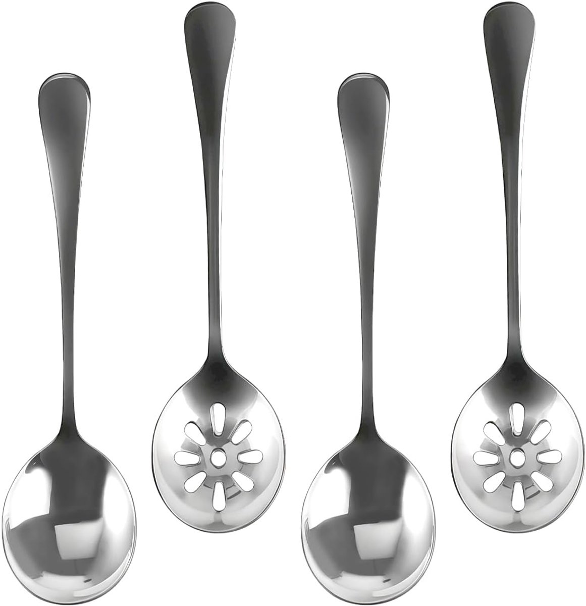 4 Stuks Serveerlepel van Roestvrij Staal, 20cm Sleuvenlepel Serveerlepelset
