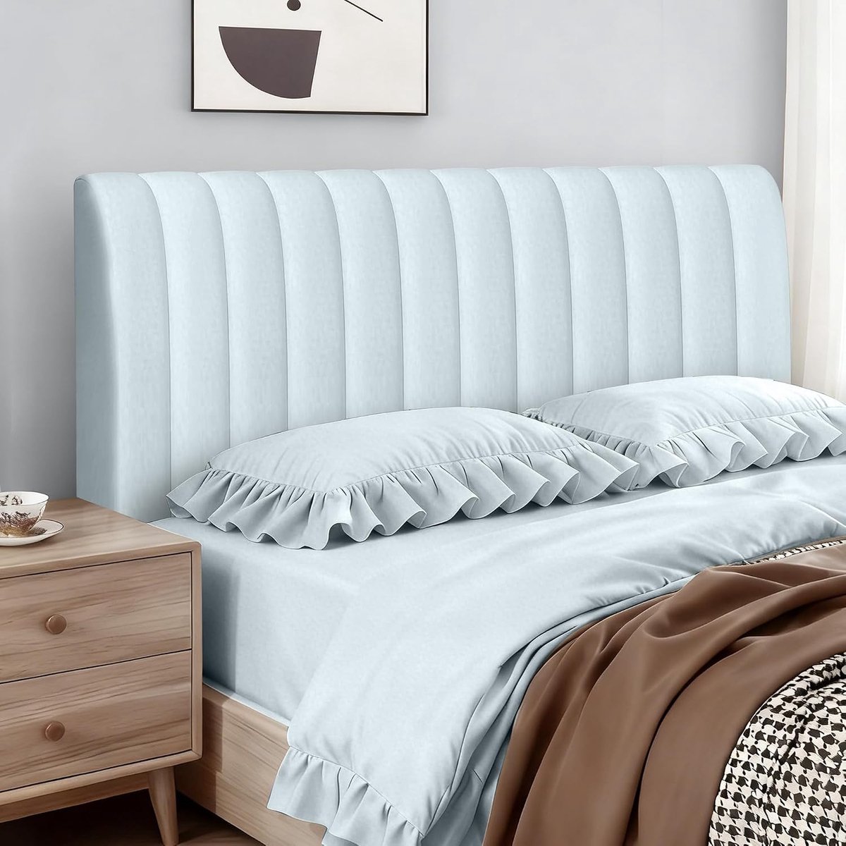 Hoofdbordbekleding voor bed, verticale strepen, fluweel, zachte overtrek voor slaapkamer en hoofdbord, blauw, 150 cm