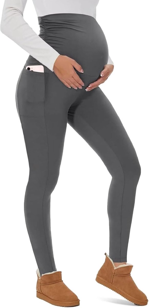 Zwangerschapslegging voor dames, hoge taille, ondoorzichtig, elastisch, zwangerschap, fleece, met buikzakken, winter, warm, zwangerschapskleding, yogabroek, sport