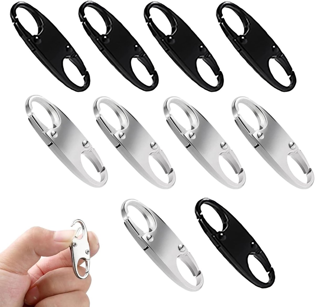 10 stuks diefstalbeveiliging, ritssluitingsclips, anti-diefstalsluitingen voor rugzakken, bagage, handtassen en portefeuilles, praktische reisaccessoires (zwart en zilver, 5 stuks per kleur)