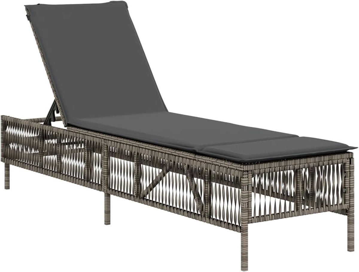 grijs, met kussen, PE-rotan en gepoedercoat staal, 198 x 55 cm, 5-voudig verstelbaar, weerbestendig en uv-bestendig, voor tuin, terras, balkon