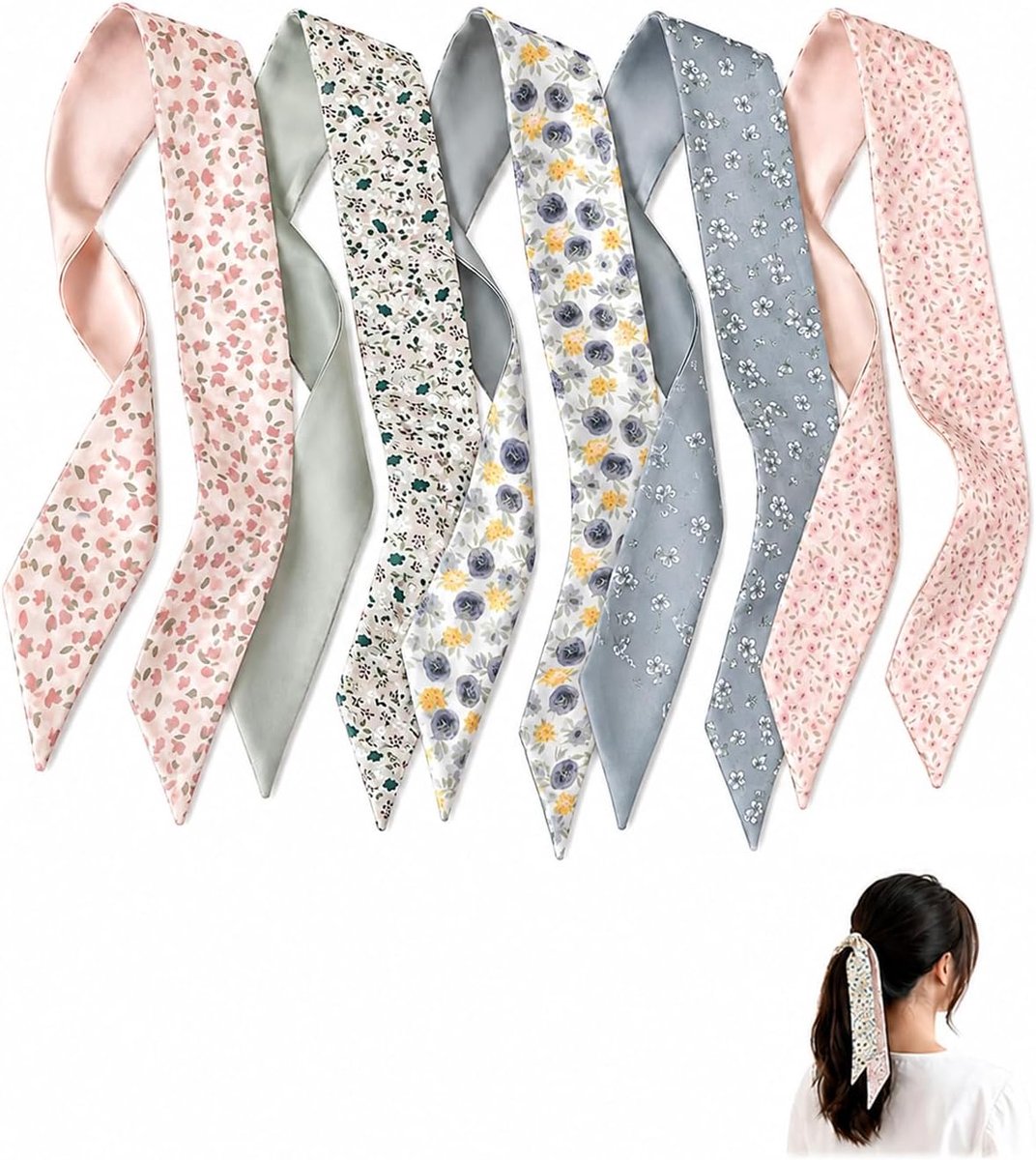 5 stuks satijnen doek en smalle sjaal, retro haarband, 6 cm breed, krasbestendige zakbescherming, glijvaste bevestiging, flexibel en onderhoudsvriendelijk, dagelijks accessoire