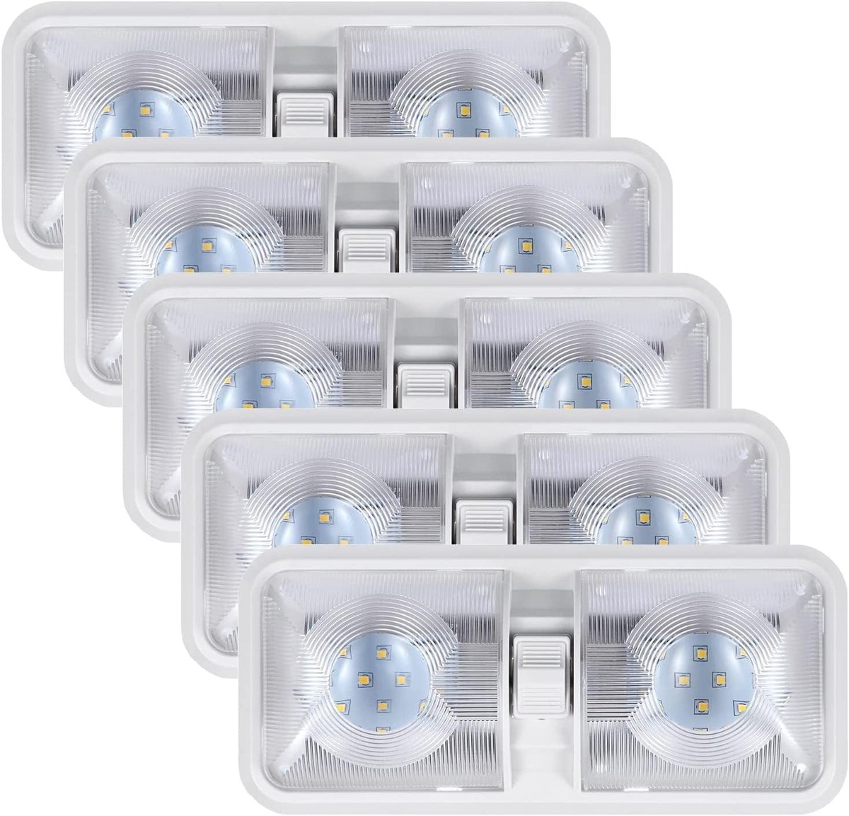 12 volt voor caravans met aan/uit-schakelaar, koudwit, 6500 K, 8 W, 600 lm, voor binnenverlichting van caravans, bestelwagens, aanhangers en boten, 5 stuks