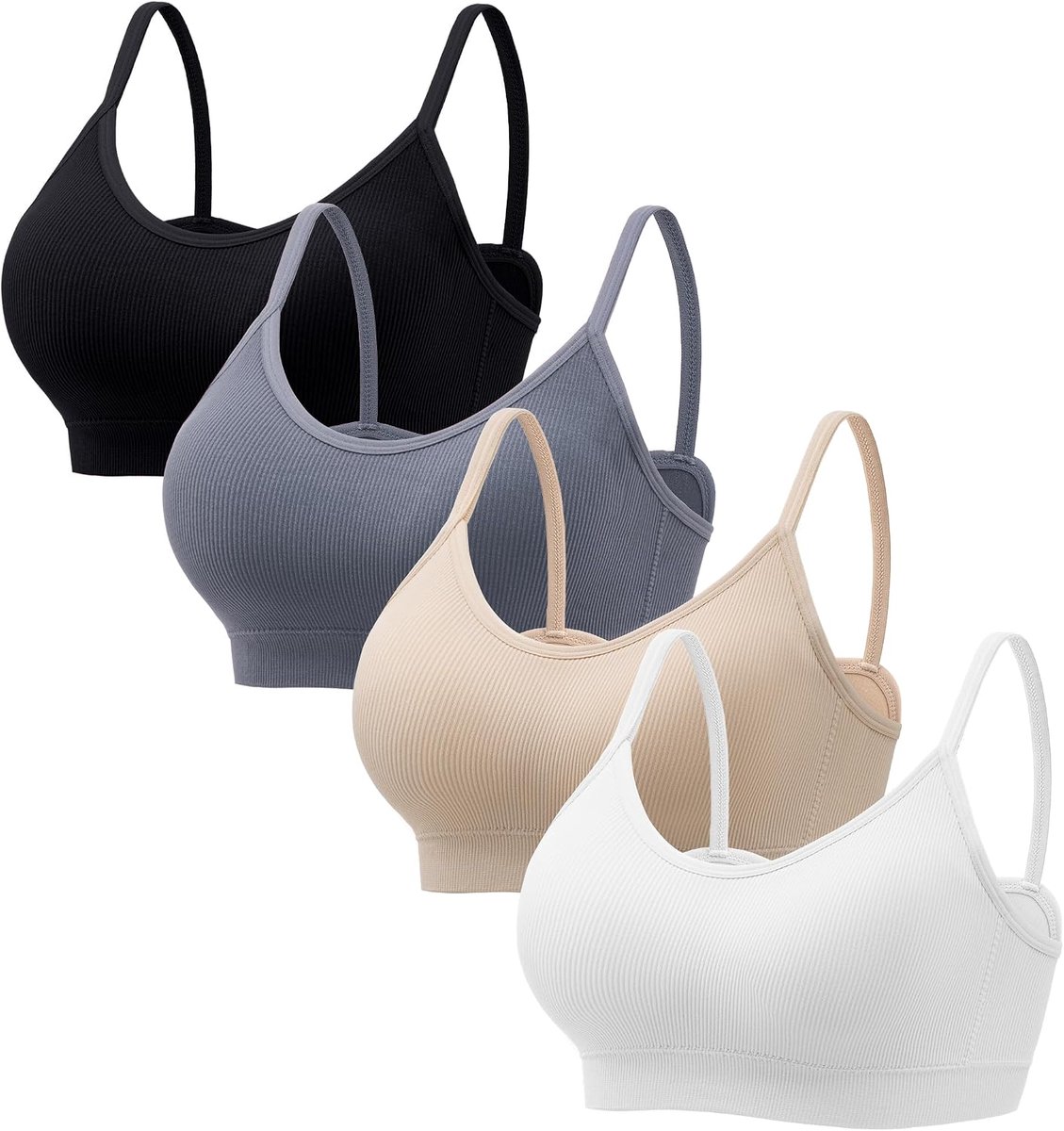 Sportbeha's met bandjes voor dames, 3 stuks, gewatteerde draadloze sportbeha voor training, hardlopen, medium ondersteuning, yoga-beha