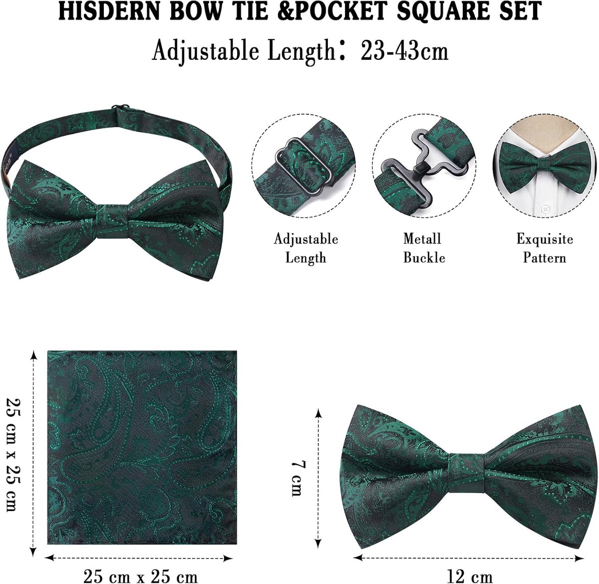 Pre-Gebonden Vlinderdas Verstelbare Tuxedo Paisley Strikjes En Pocket Vierkante Set Voor Bruiloft Formele