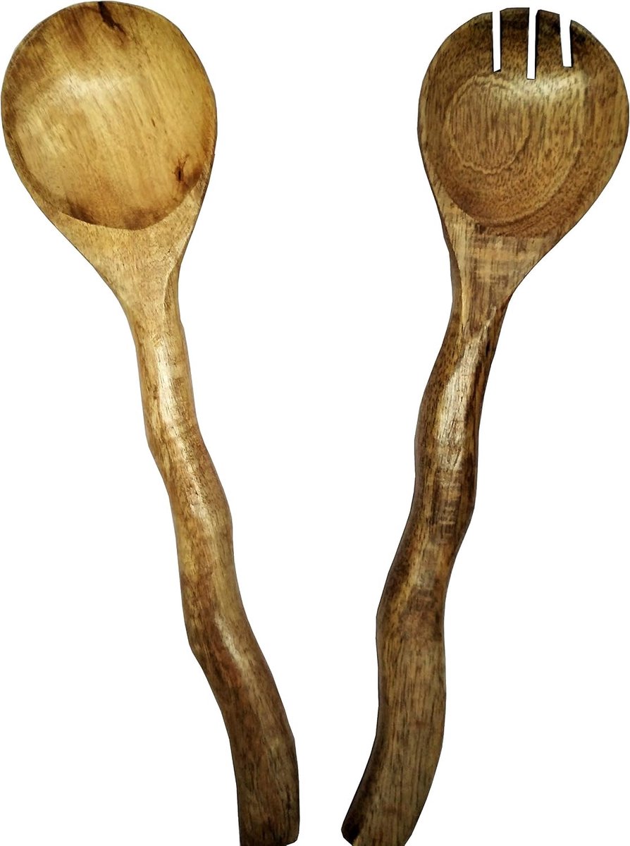 Houten Serveerlepel & Vork Set 'Windy Wood': Handgemaakt Vintage Servies of Keuken Decoratieve Accent (11630)