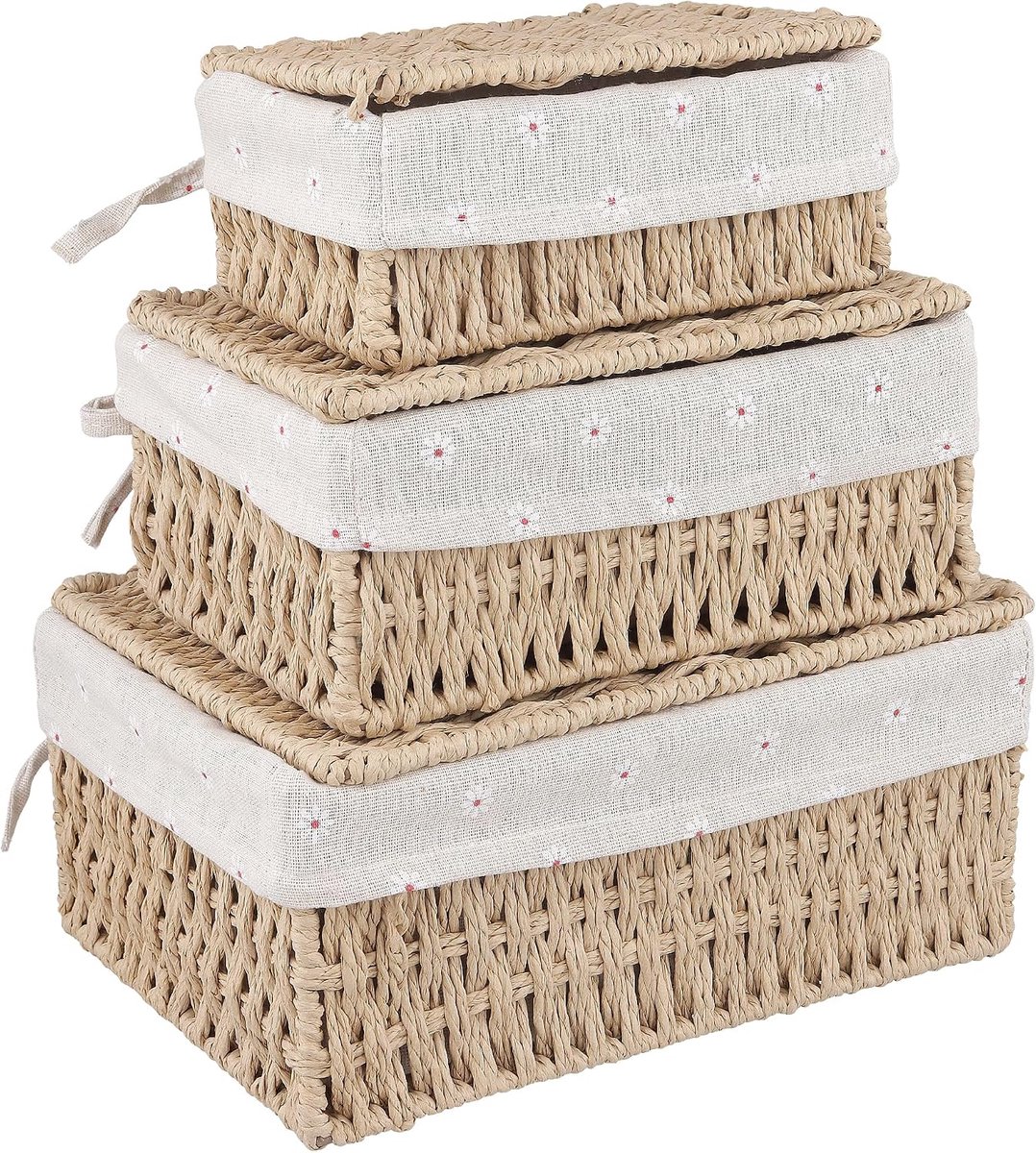 Set van 3 gevlochten opbergmanden met voering, 3 maten, gevlochten mand van papieren touw met metalen frame voor badkamer en commode, organizer en decoratie, beige