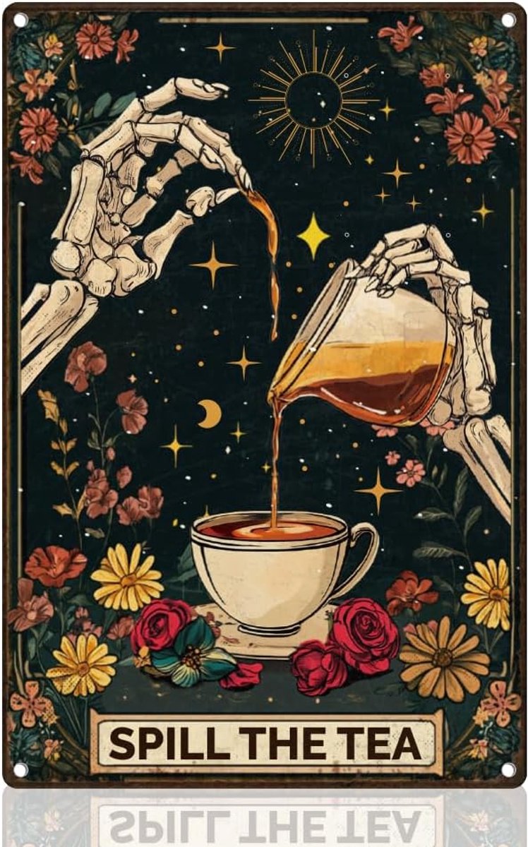 Skelet retro wanddecoratie metalen tinnen bord 20 x 30 cm Morst the Tea vintage muurkunst poster voor thuis koffie kamer badkamer decor cadeau