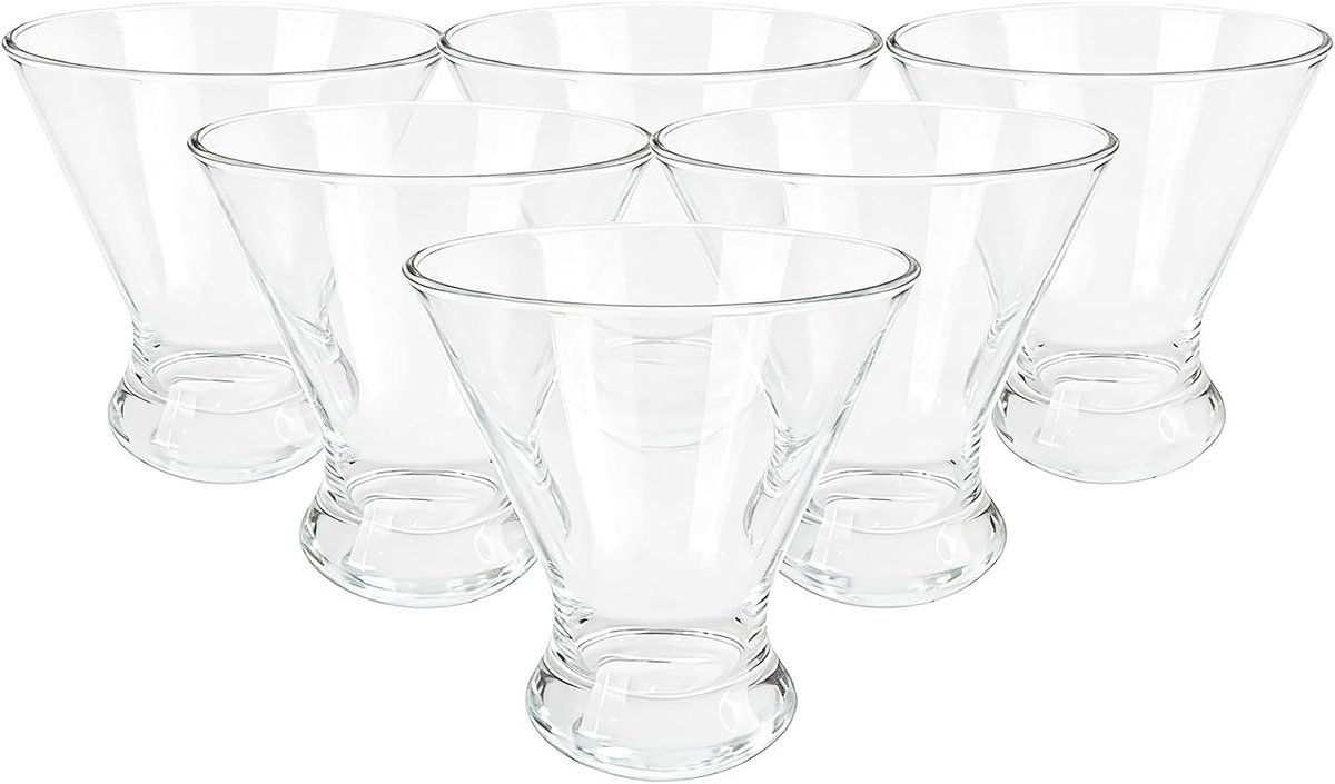 Martini-glazen, 255 ml dikke basis, staafloos acrylglas, voor margarita, sap, ijs, herbruikbare drankbekers, stapelbaar, BPA-vrij, breukbestendig, vaatwasmachinebestendig, set van 6 (transparant