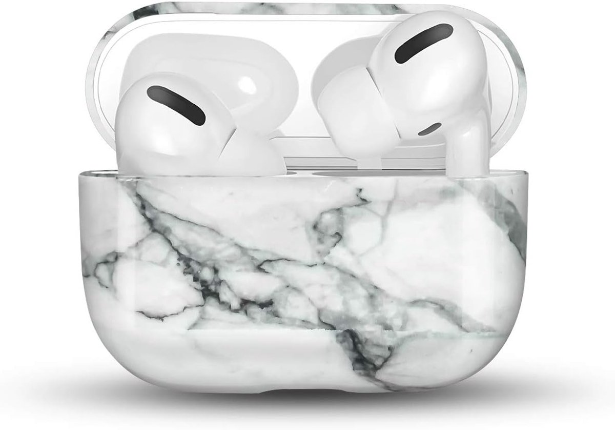 Compatible with AirPods Pro Case, Marble Airpods Case Cover PC Hard Stylish Case Portable Full Protective Shockproof Cover for AirPods Pro Earpods Charging Case Accessories – White